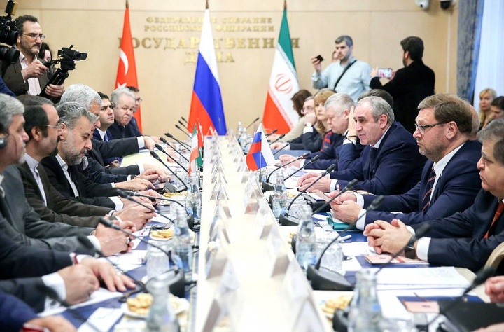 Трехстороннее совместное заседание Комитетов по международным делам палат Федерального Собрания РФ парламентов Турции и Ирана
